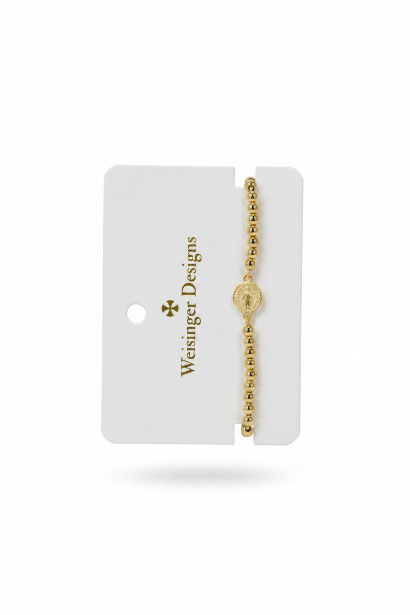 Beaded Virgin Mary Gold Bracelet