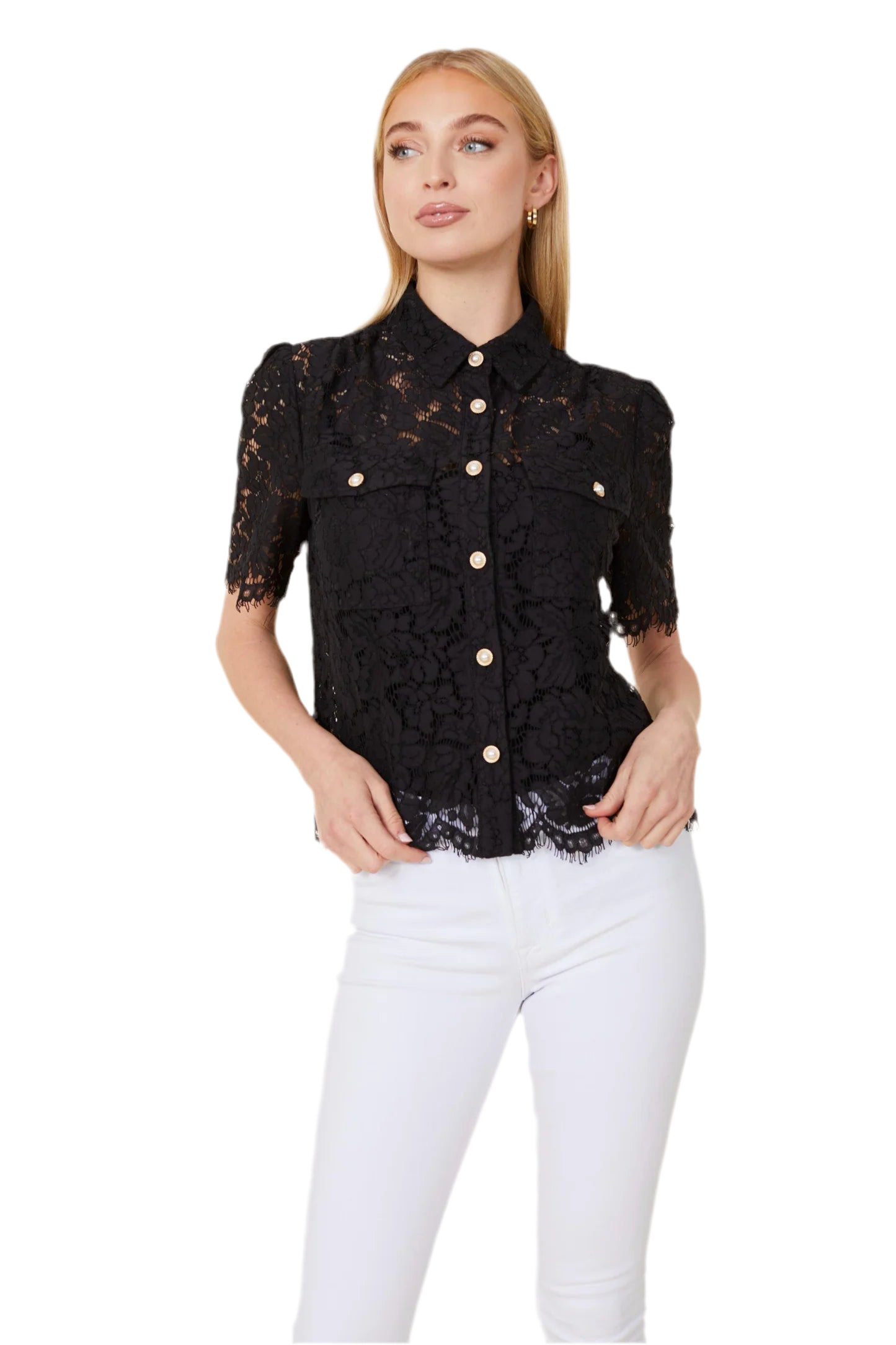 Floral Lace Pearl Button Blouse