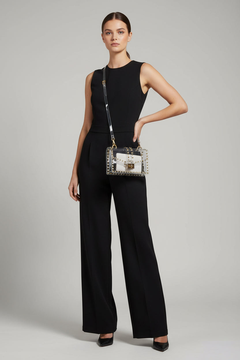 Transparent Rectangle Rhinestone Trim Bag