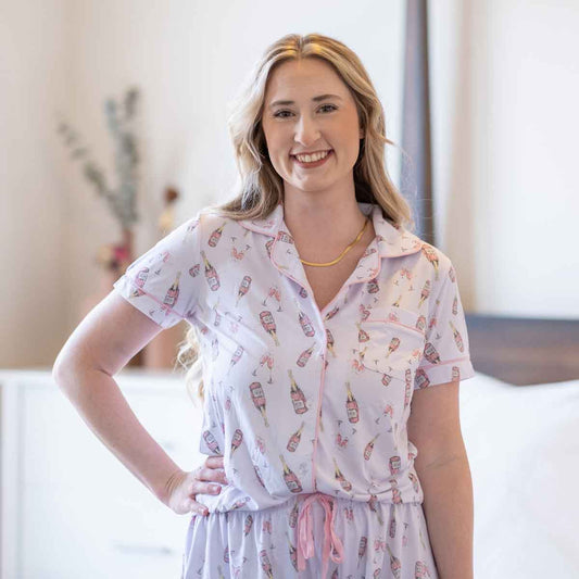 Champagne Dreams Short Sleeve Button Up Sleep Shirt