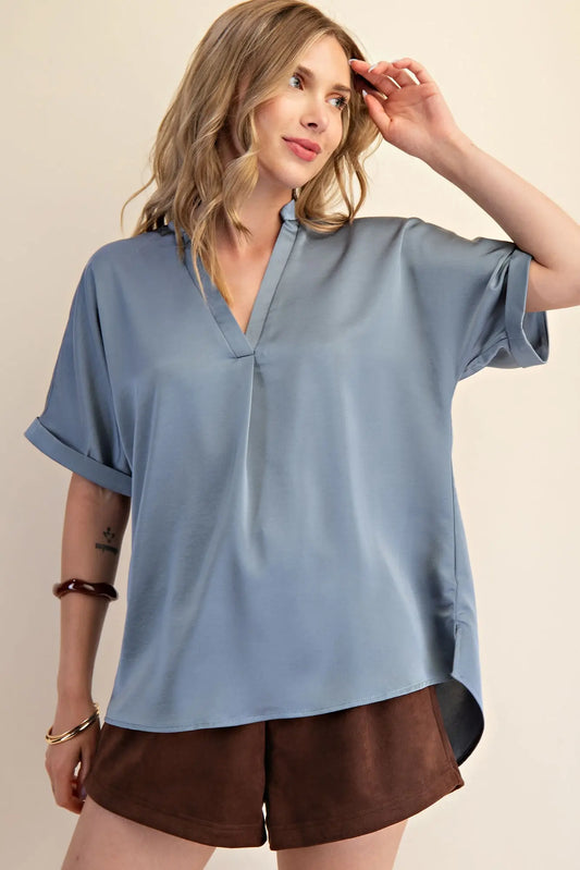 V-Neck Placket Sleeve Top
