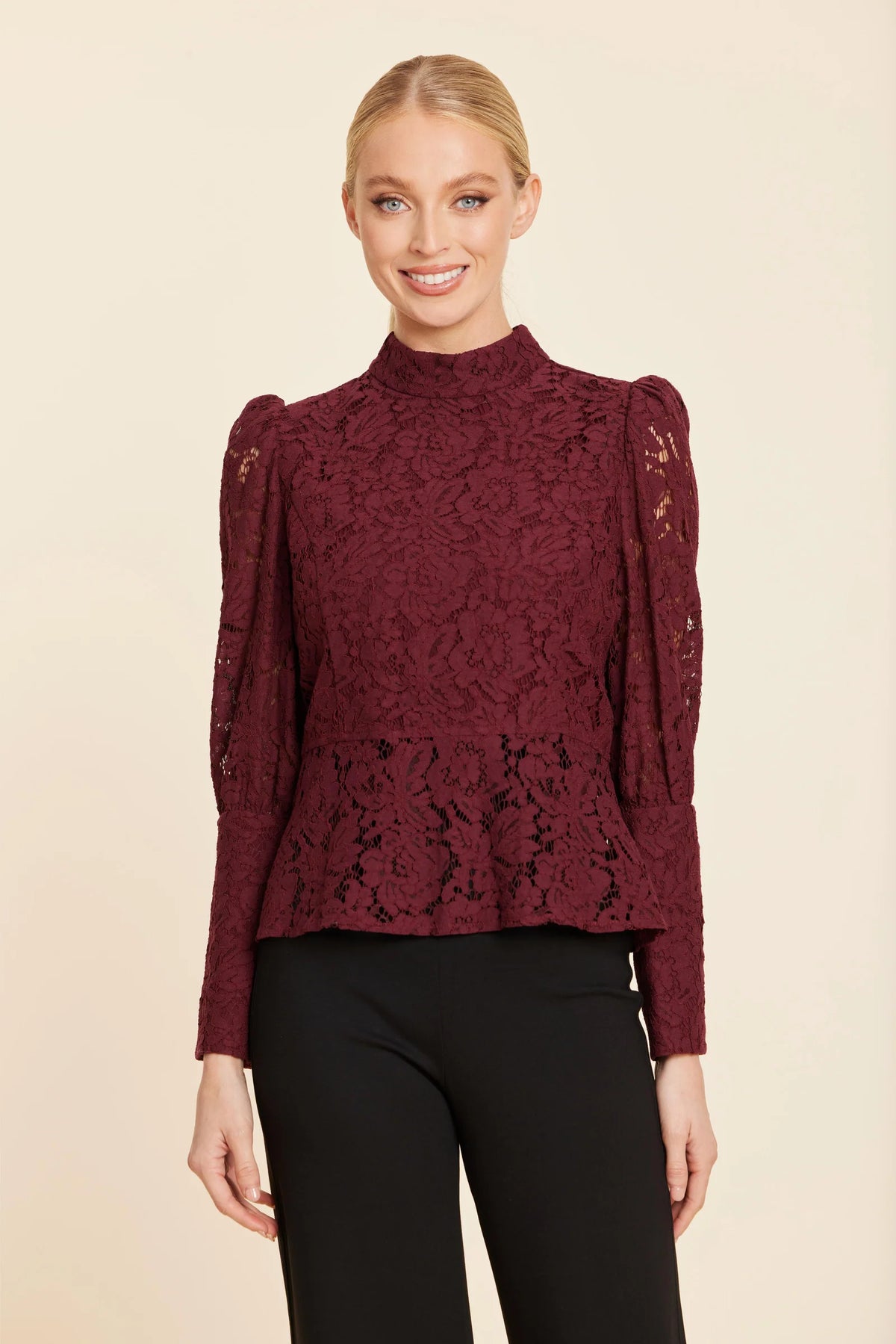 Floral Lace Pearl Button Peplum Top