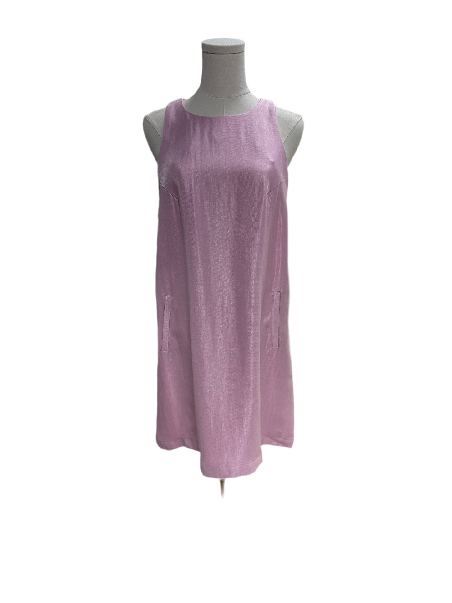 Shine Satin Sleeveless Shift Front Pocket Mini Dress