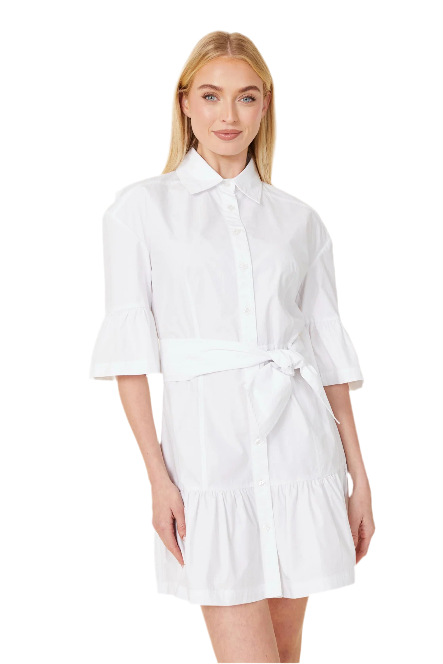 Poplin Ruffle Dress W/ Sash