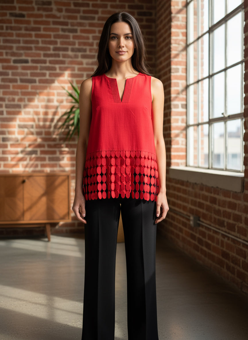 Dotted Lace Fringe Linen Top