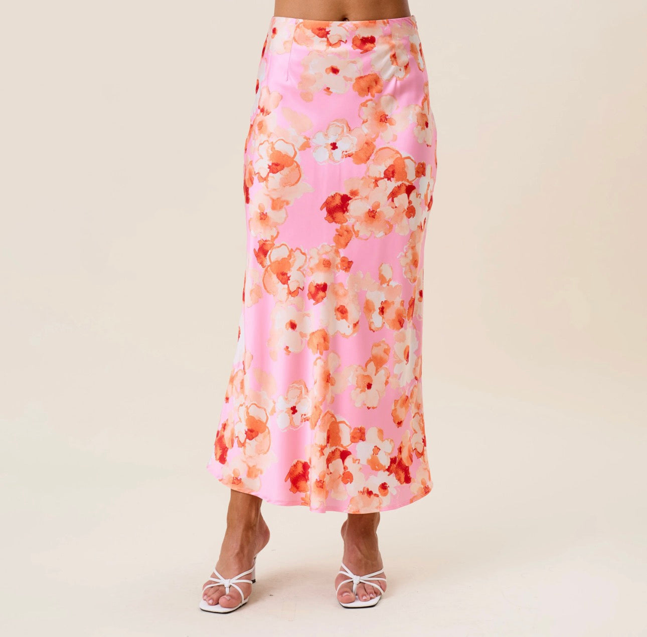 Floral Printed Satin Bias Skirt