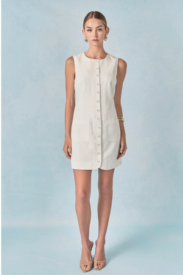 Linen Buttoned Mini Dress