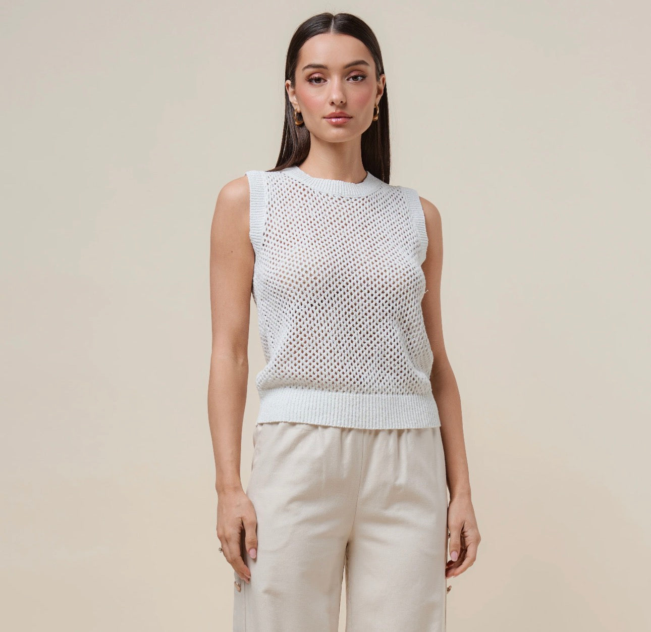 White Knit Lurex Top