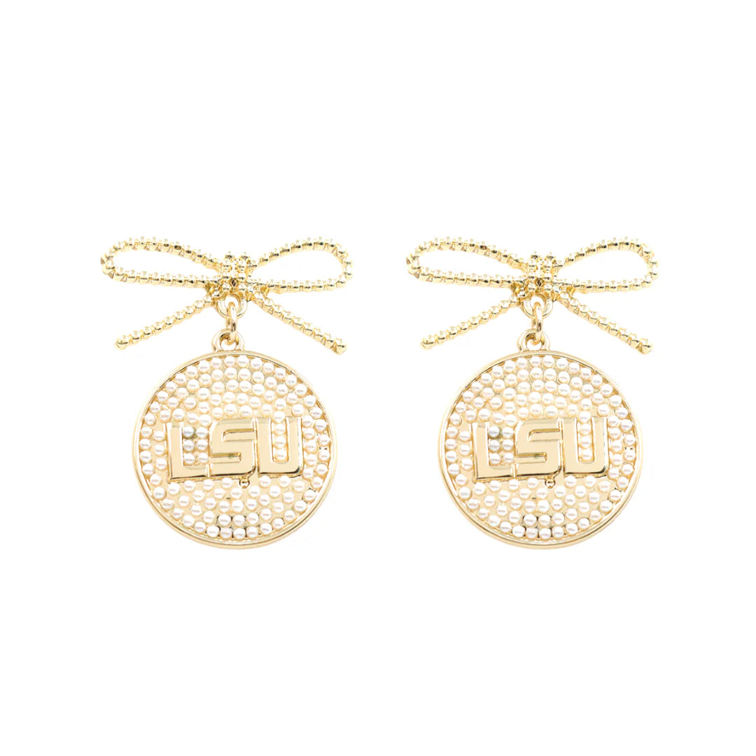 LSU Pearl Bow Earrings