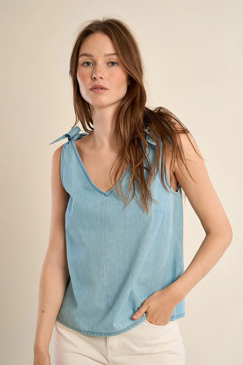 Ladies Denim Woven Top