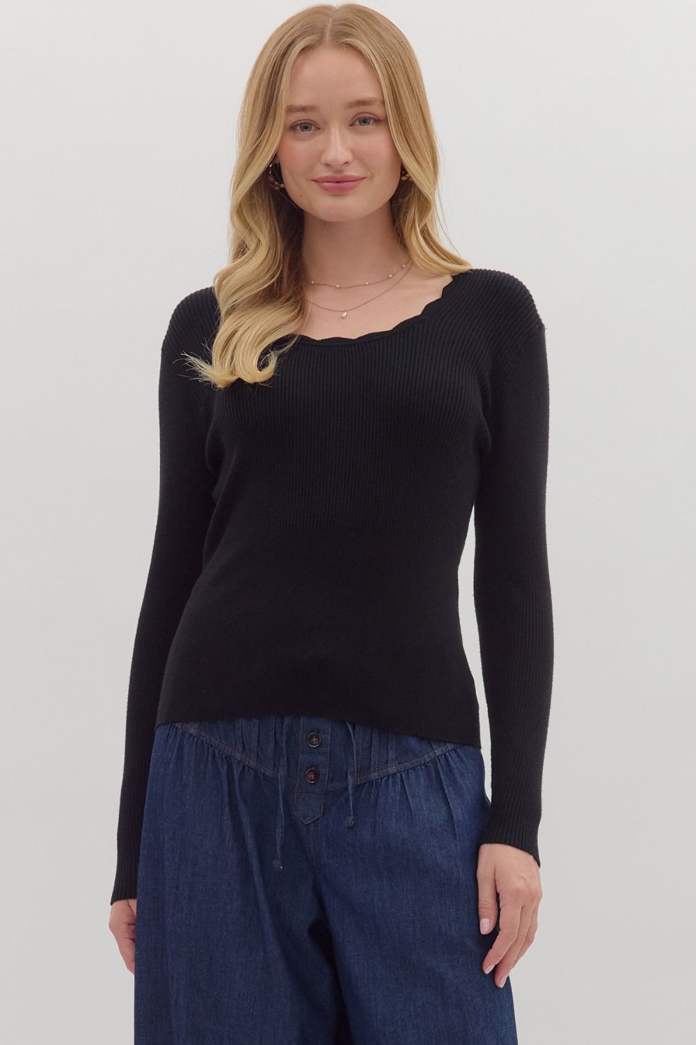 Black Scallop Long Sleeve