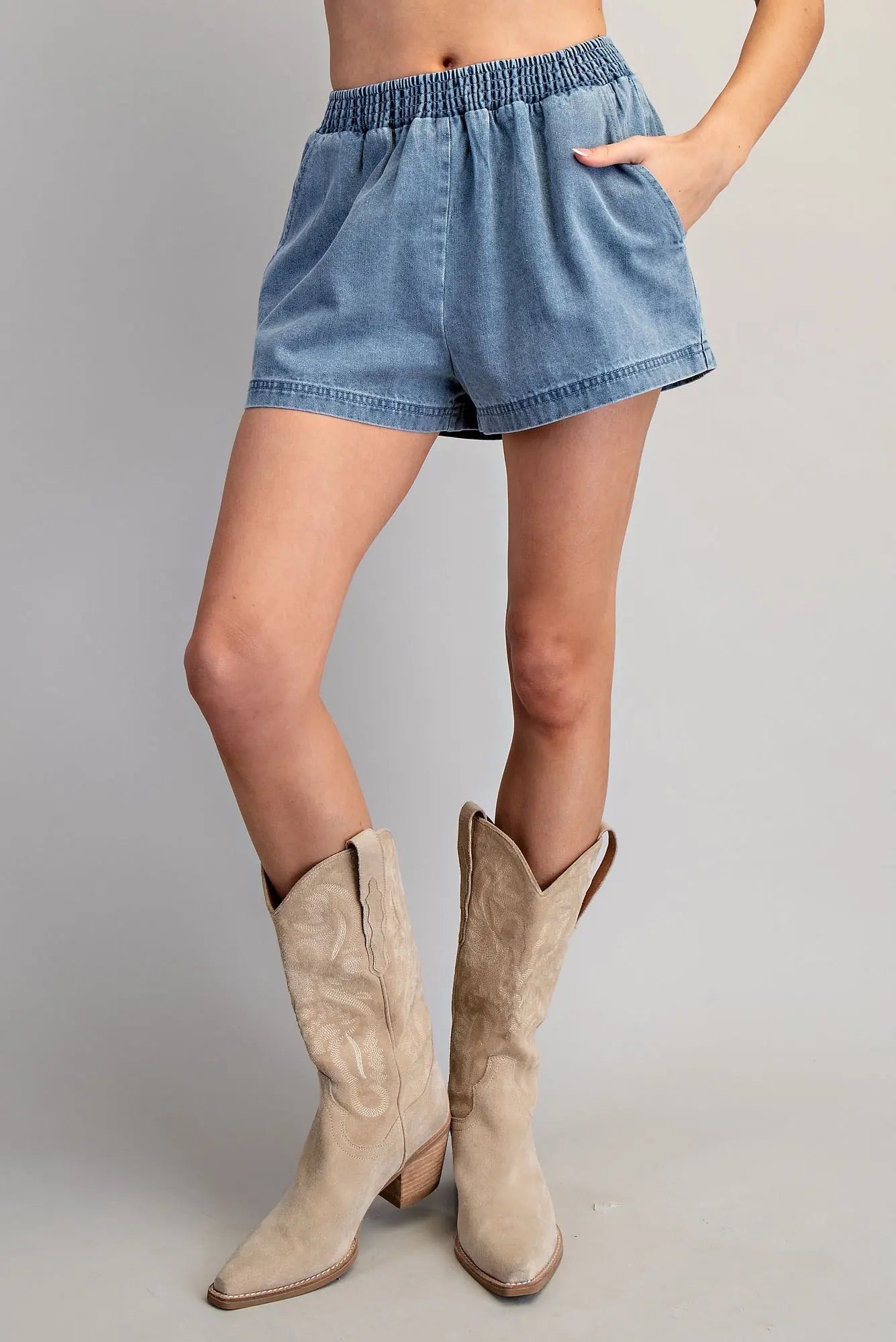 Elastic Waist Denim Shorts
