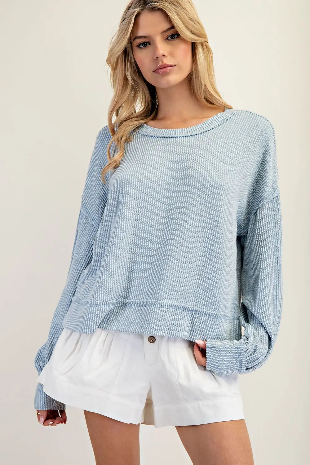 Textured Balloon Sleeve Lounge Top