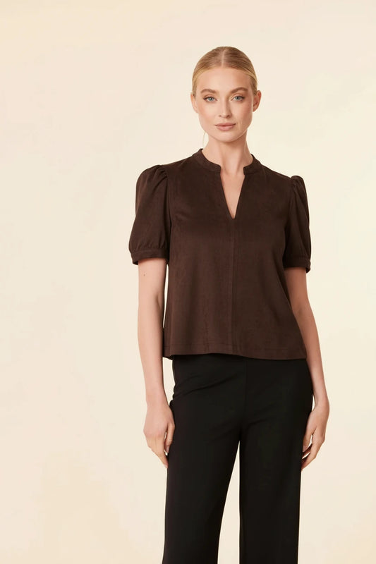 Faux Suede Short Sleeve Blouse
