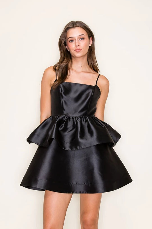 Tiered Ruffle Taffeta Mini Bubble Dress