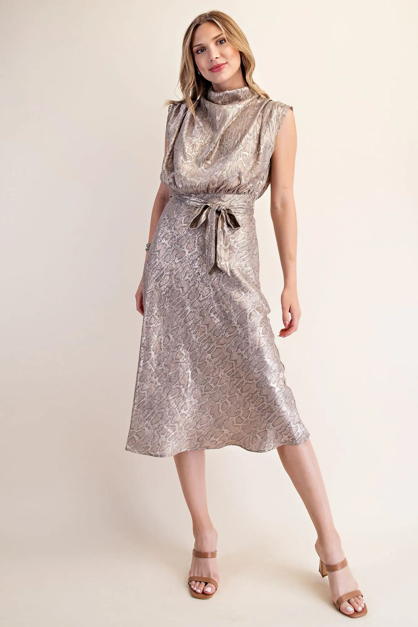 Mock Neck Sleeveless Midi Dress