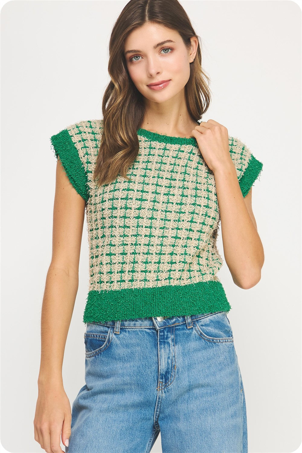 Emerald Tweed Top