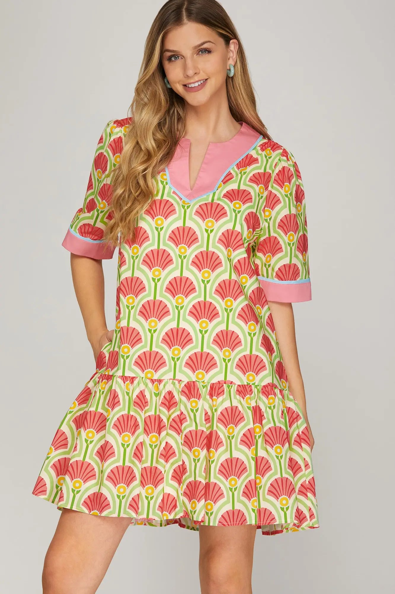 Woven Print Mini Dress With Pockets