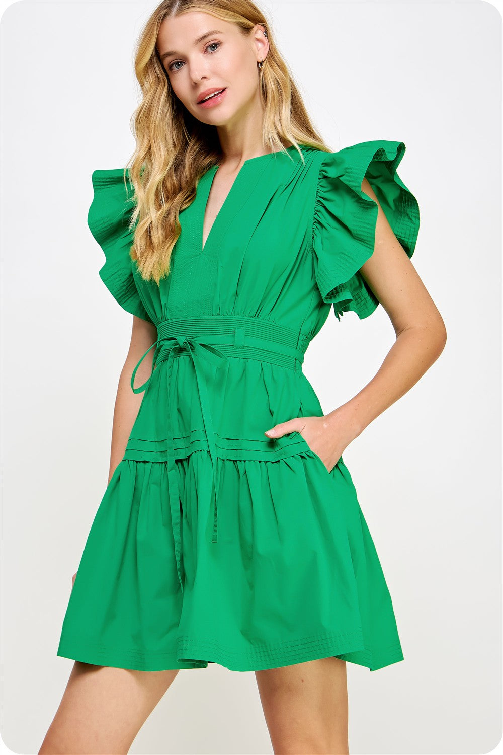 Flutter Sleeve Peplum Dress