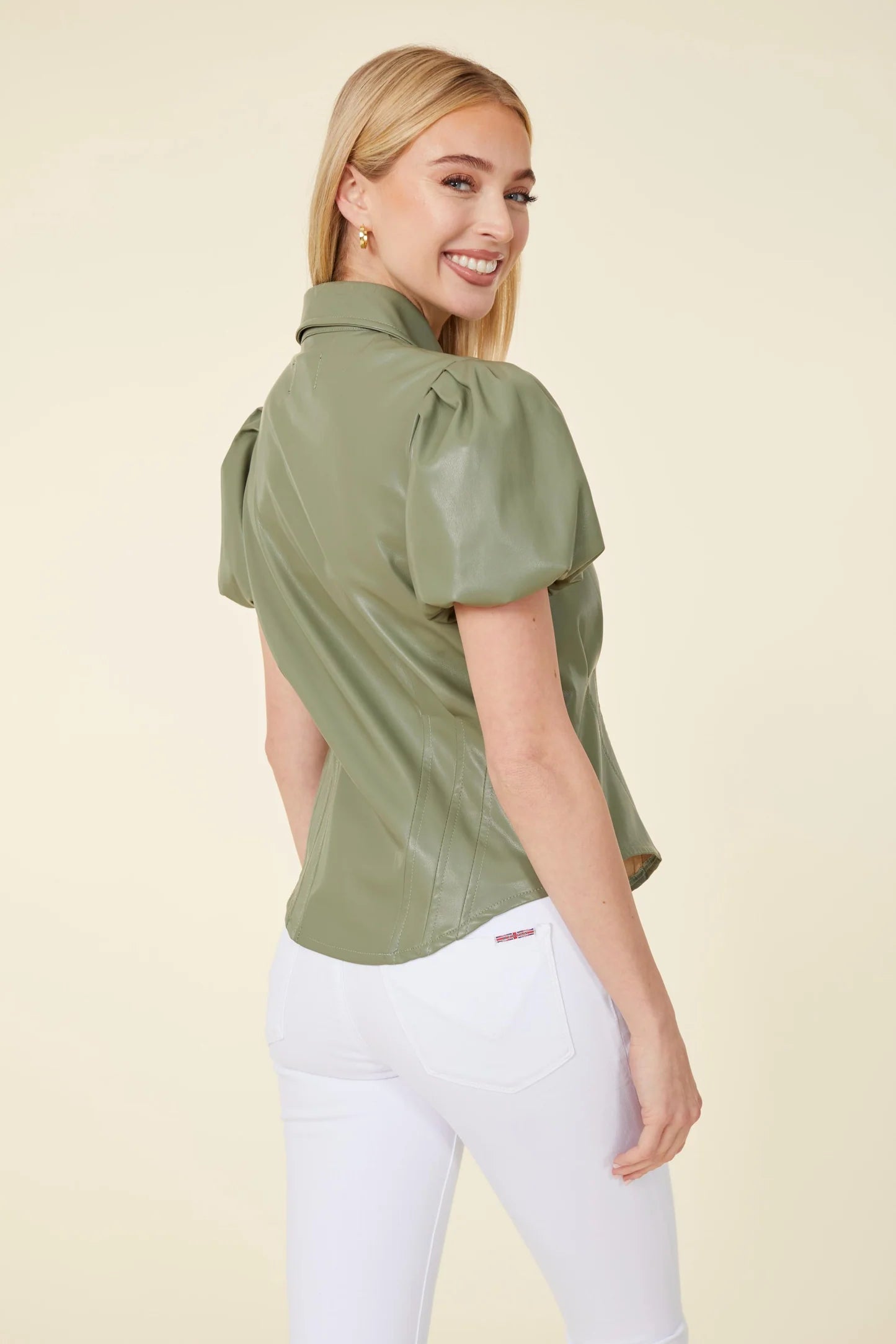 Vegan Leather Puff Sleeve Shirt