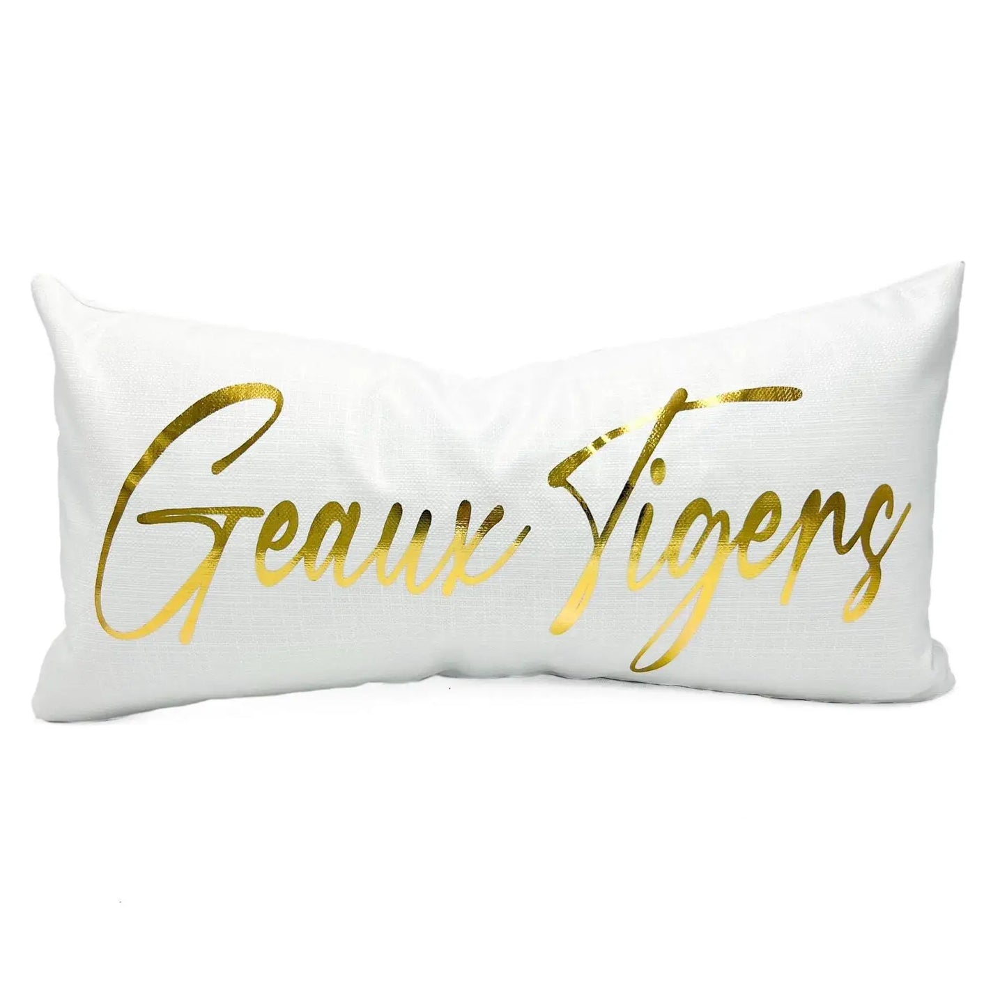 White Velvet Gold Foil Geaux Tigers Pillow