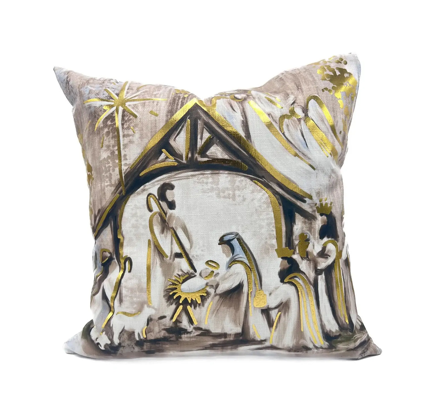 Golden Nativity Pillow