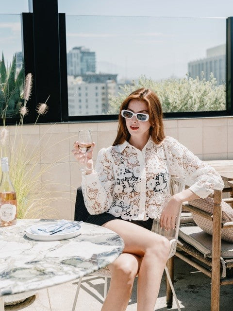 Long Sleeve Lace Button Up Blouse