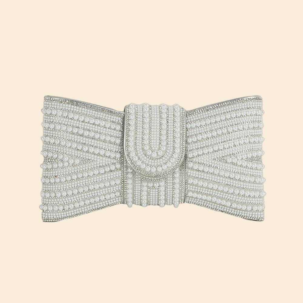Spangle Pearl Bow Clutch Evening Bag