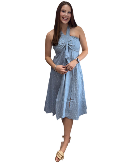 Stripe Tie Neck Dress