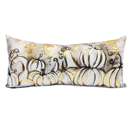 Golden White Pumpkins Lumbar Pillow