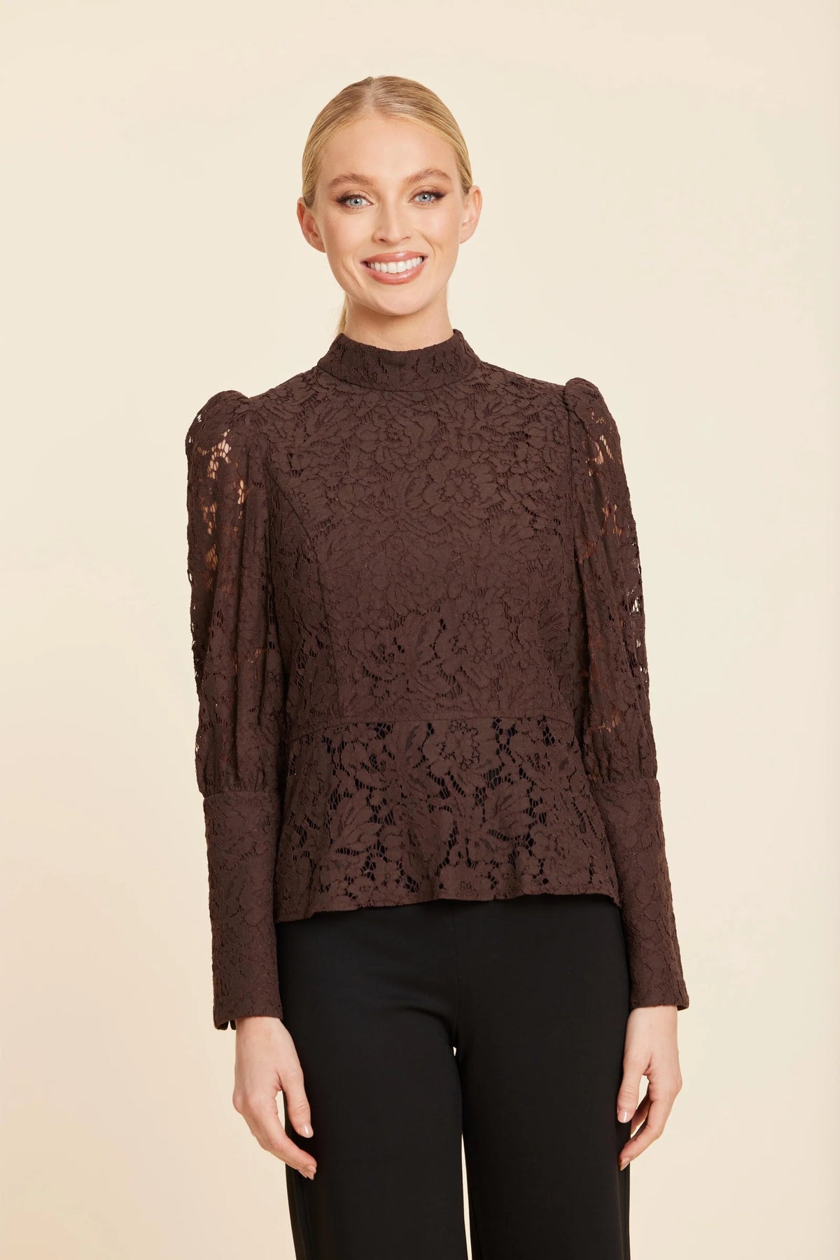 Floral Lace Pearl Button Peplum Top