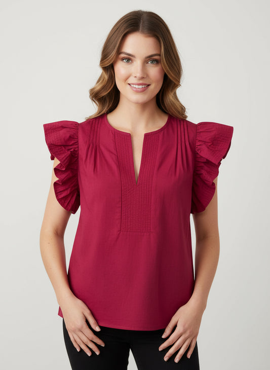 Flutter Sleeve Tunic Style Poplin Top