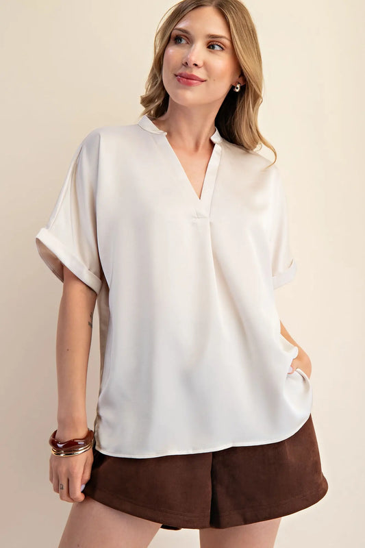 V-Neck Placket Sleeve Top
