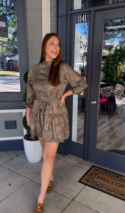 Golden Tapestry Button-Down Dress