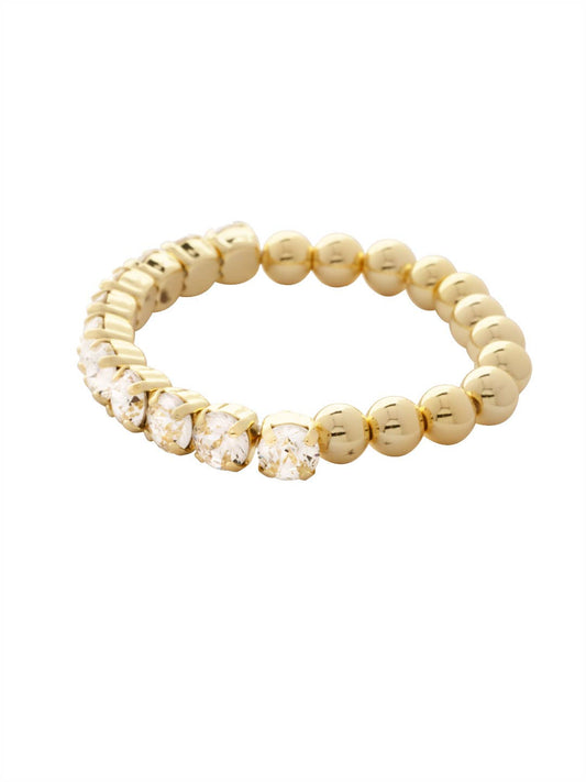 Half Clear Crystal 10k Gold Bead Stretch Bracelet, 7in
