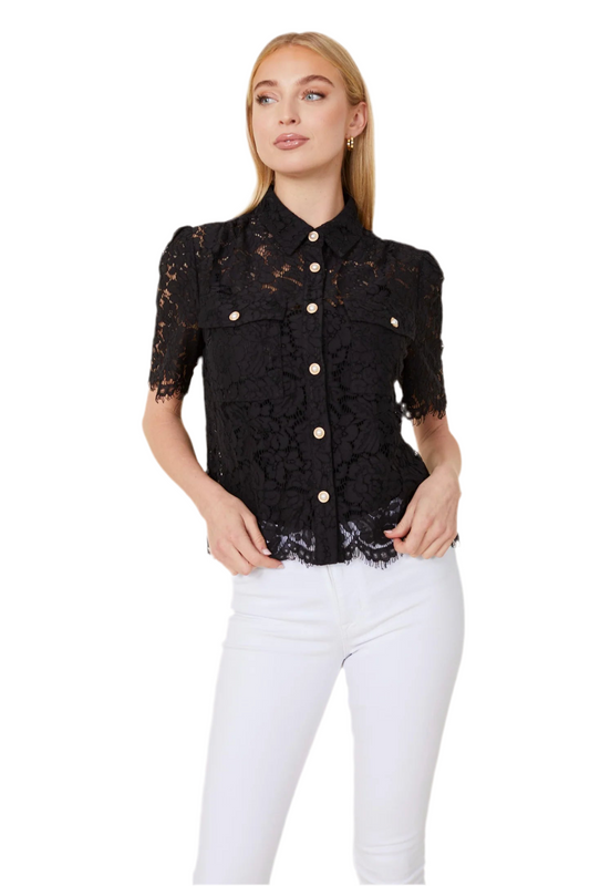 Floral Lace Pearl Button Blouse