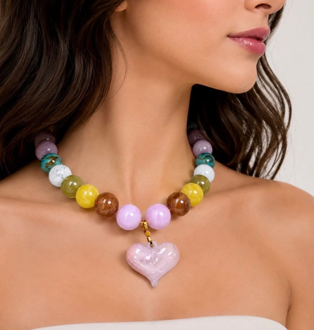 Muted Tone Multicolor Candy Heart Necklace