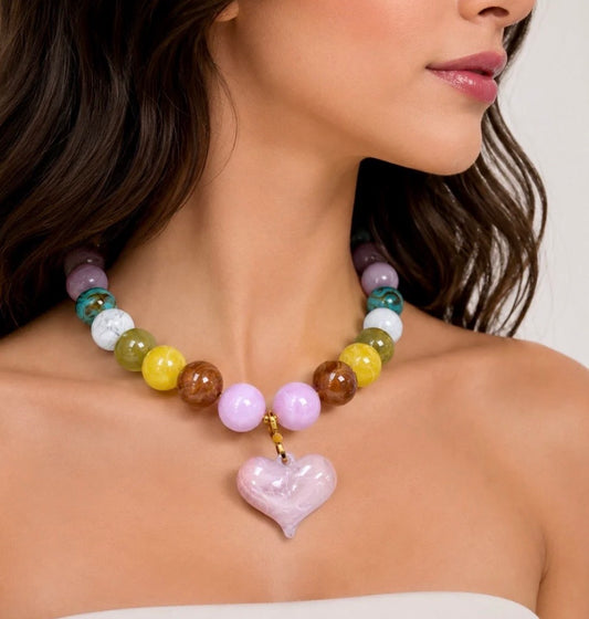 Muted Tone Multicolor Candy Heart Necklace