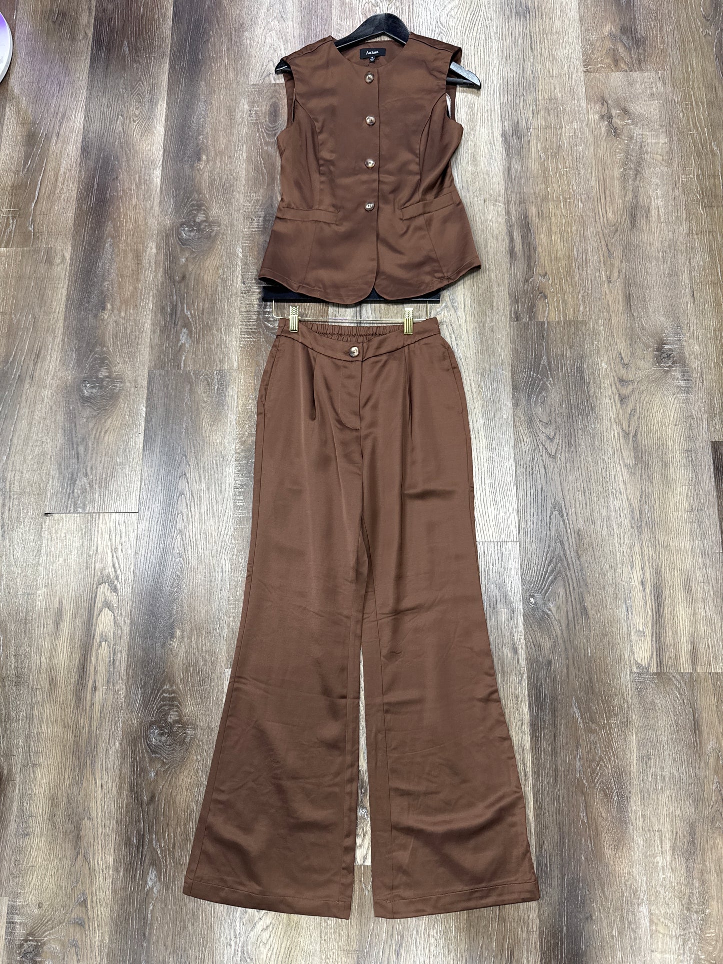 Sleeveless Button Down Chocolate Pant Suit Set