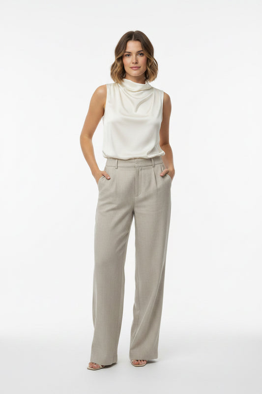 Ivory Satin Mock Neck Tank