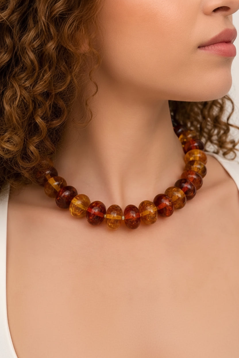 Rondelle Amber Beaded Necklace