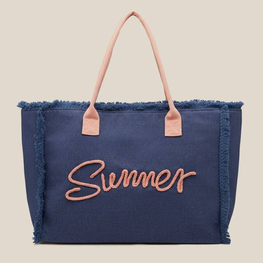 Embroidered Summer Print Fringe Tote Bag