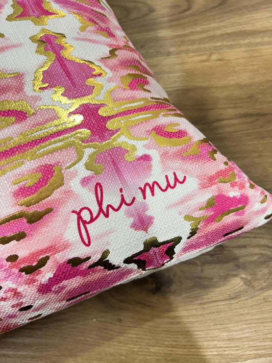 Phi Mu OM Gold Foil Kaleidoscope Greek Sorority Pillow