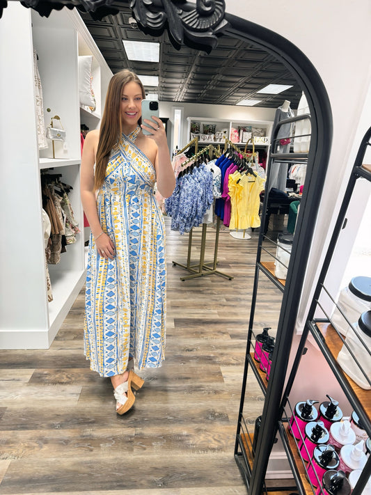 Aegean Rythym Halter Dress