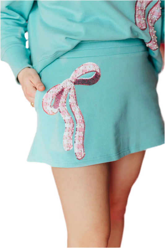 Robin Egg Blue Skort With Pink Gingham Bow
