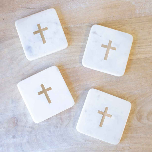 Cross Marble Coasters Set of 4