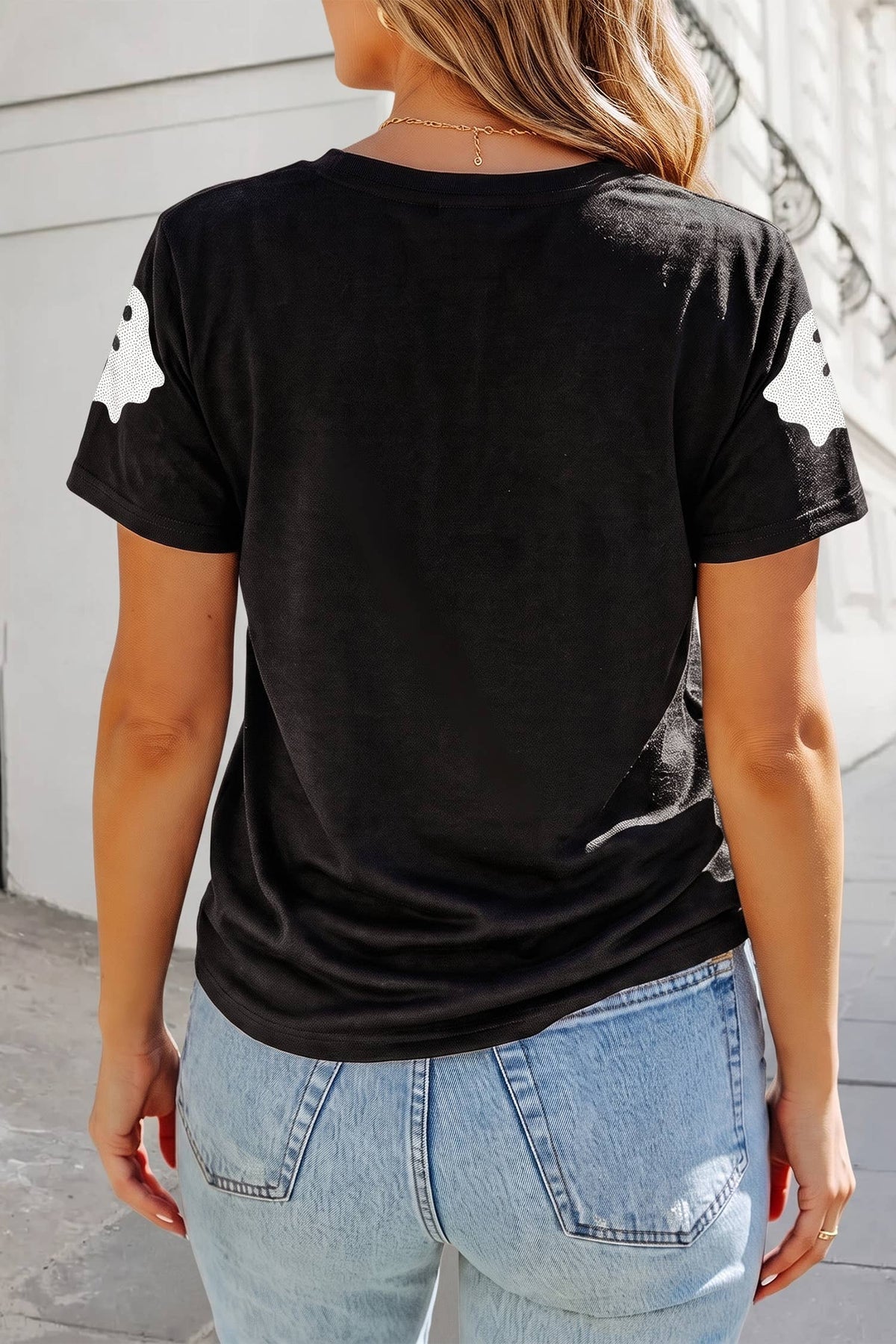 Sequin Halloween Ghost Graphic T Shirt