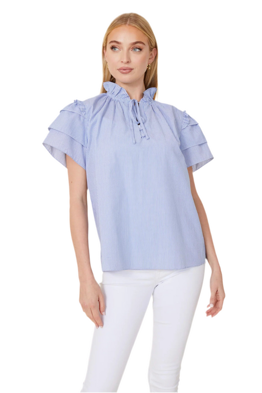 Stripe Flutter Sleeve Top