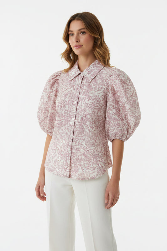 Anise Printed Bubble Sleeve Top