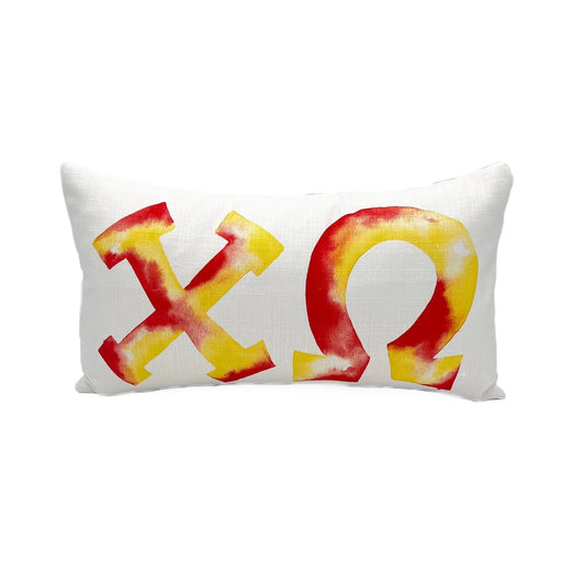 Chi Omega XO Watercolor Greek Letters Sorority Pillow